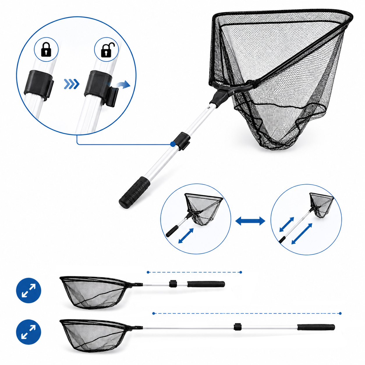 Eurocatch Fishing Allround | Rubber | schepnet | 40x40 | 2m Telescopische steel