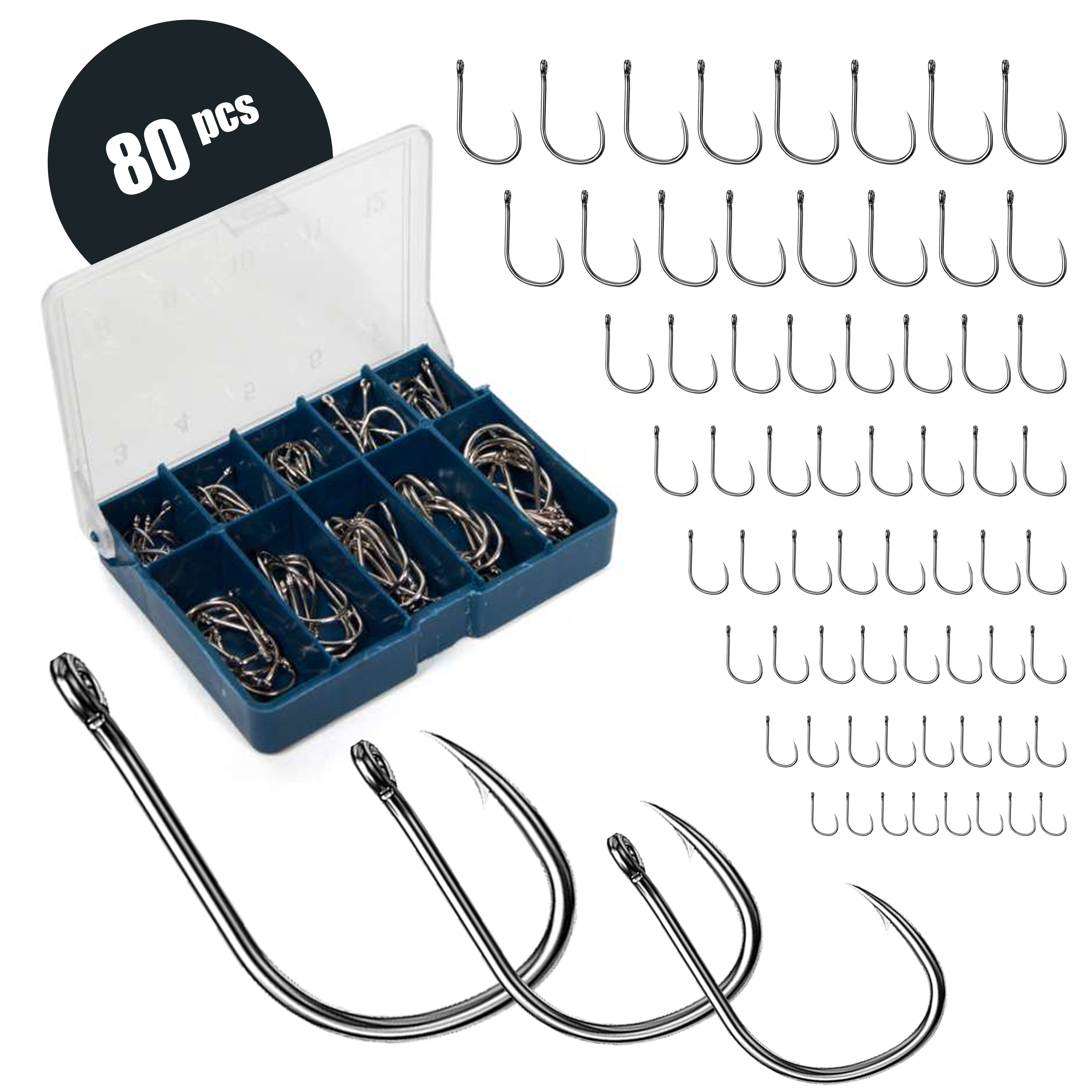 FISH-XPRO Vishaken met oogje | Assortiment | 80 stuks in doos