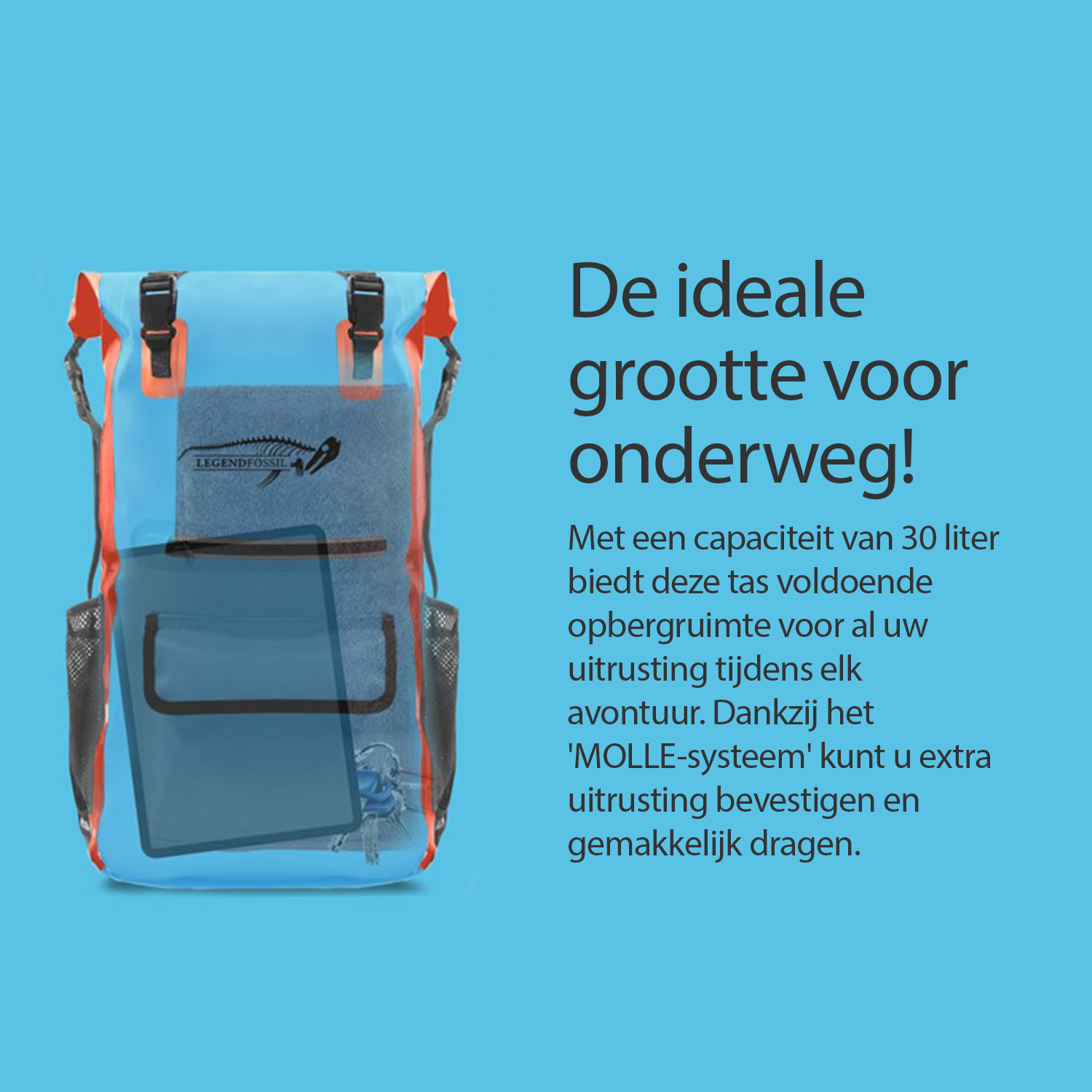Legendfossil - Tarpaulin Rucksack Traveller - Bleu-Orange - 30L - Waterdicht - Rugzak - Backpack - Blauw - Oranje