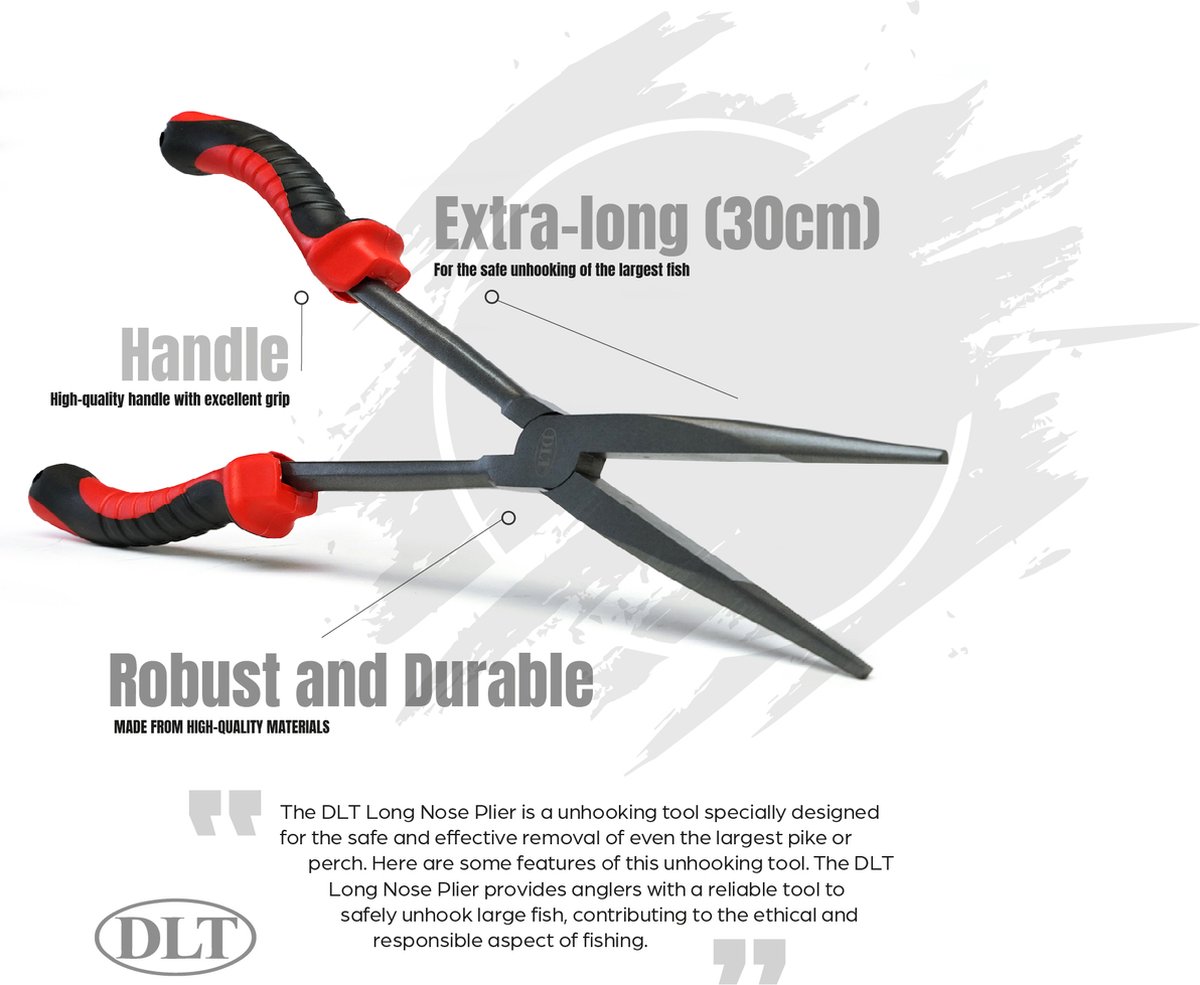 DLT Onthaaktangset 2-delig - Long Nose Plier - Heavy Duty Straight Nose Plier - Onthaaktang - Carbon Staal - 30cm - Roofvissen - Roofvistang - Vistang