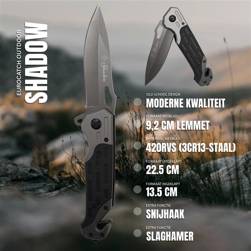 Eurocatch Shadow Zakmes 420RVS Blade - Lemmet 9.2cm - Gesloten lengte 13.5cm 