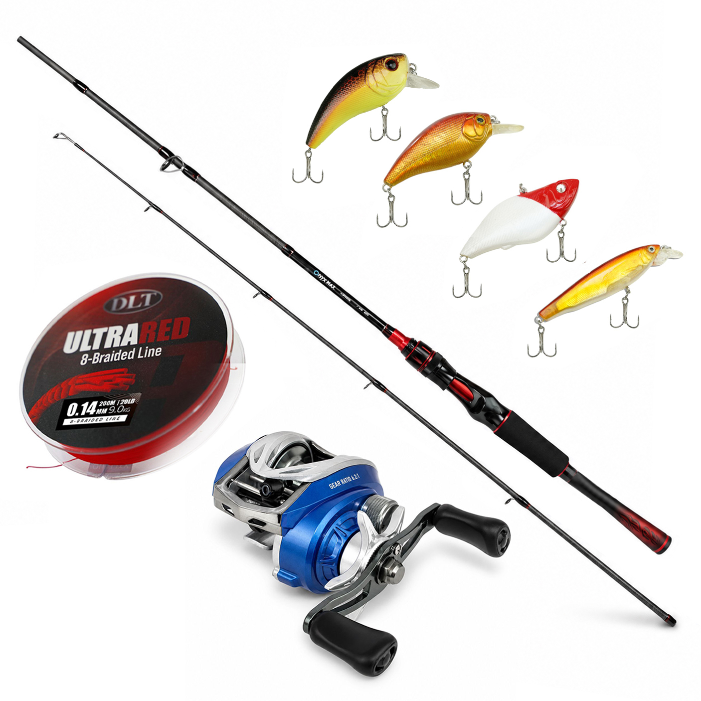 Eurocatch Baitcaster set 1.80m - incl. 200m Gevlochten lijn - Molen + Hengel + Lijn