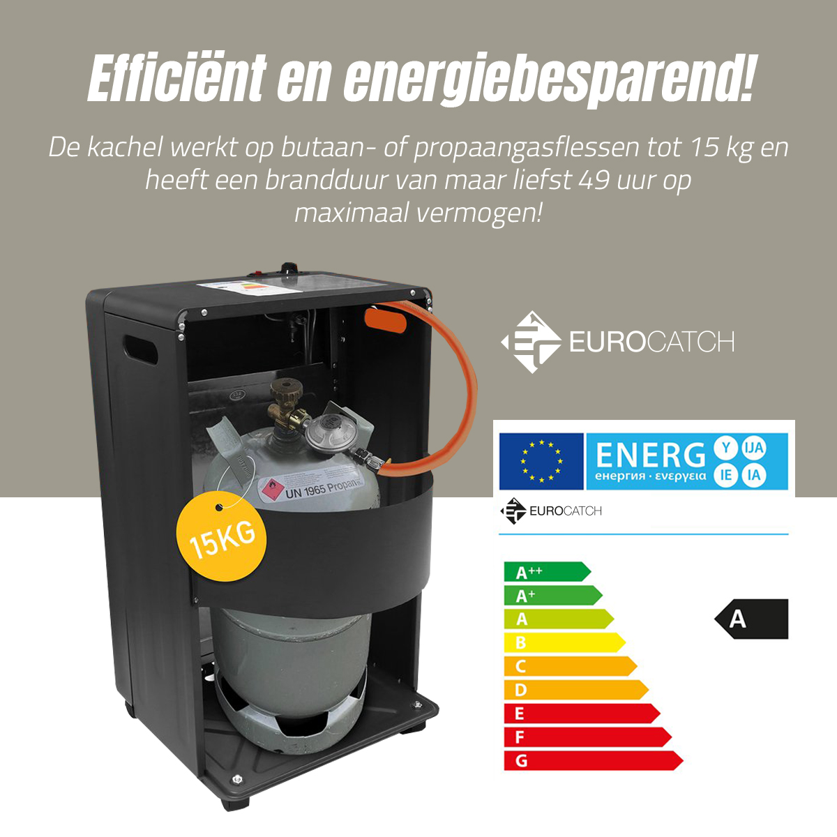 Eurocatch Gaskachel - Mobiele kachel Incl. Slang en Drukregelaar - Zwart - 4200W