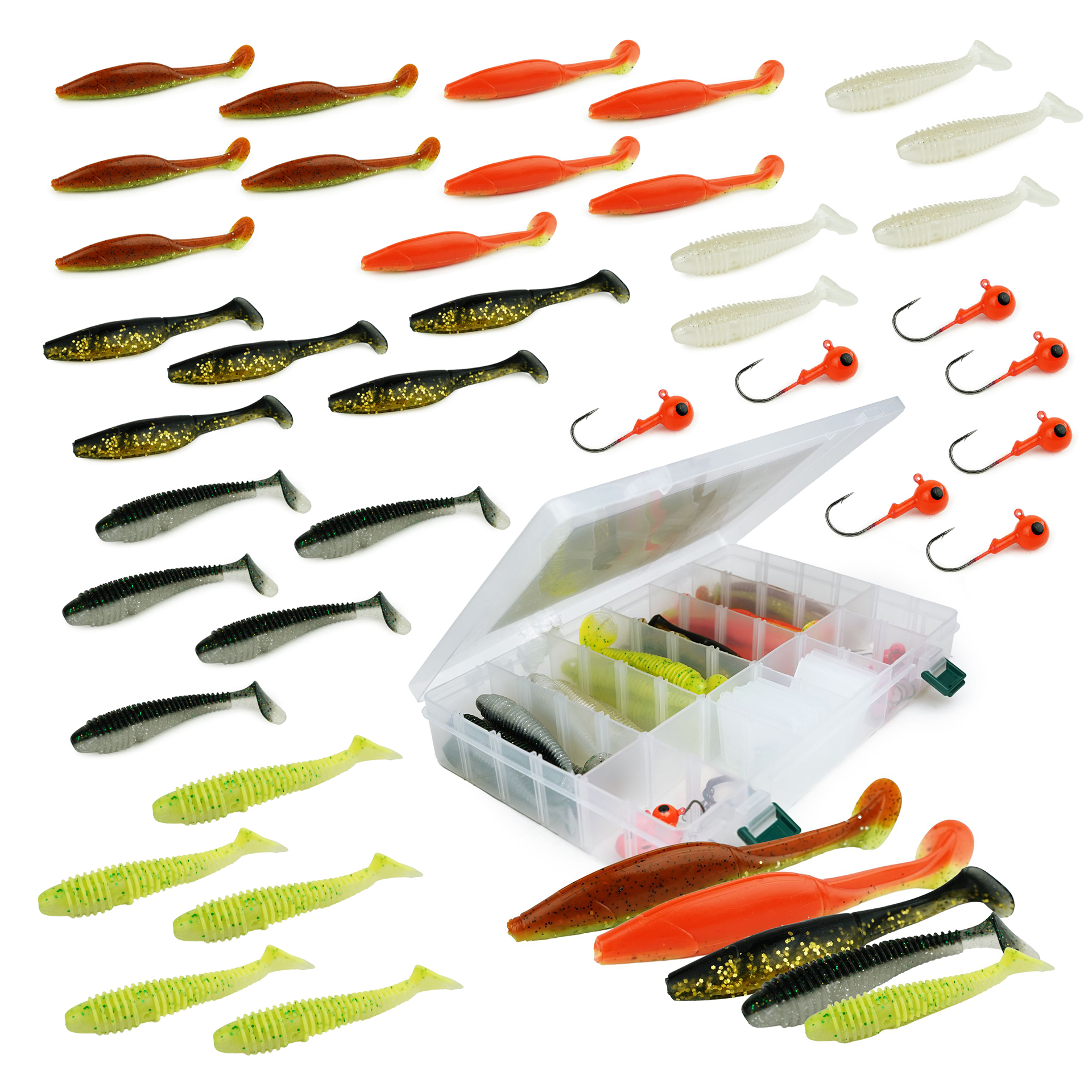 Fish-Xpro Baars & Snoekbaars set 49 delen incl. Tacklebox - Softbaits - Jigkoppen - Stalen onderlijnen