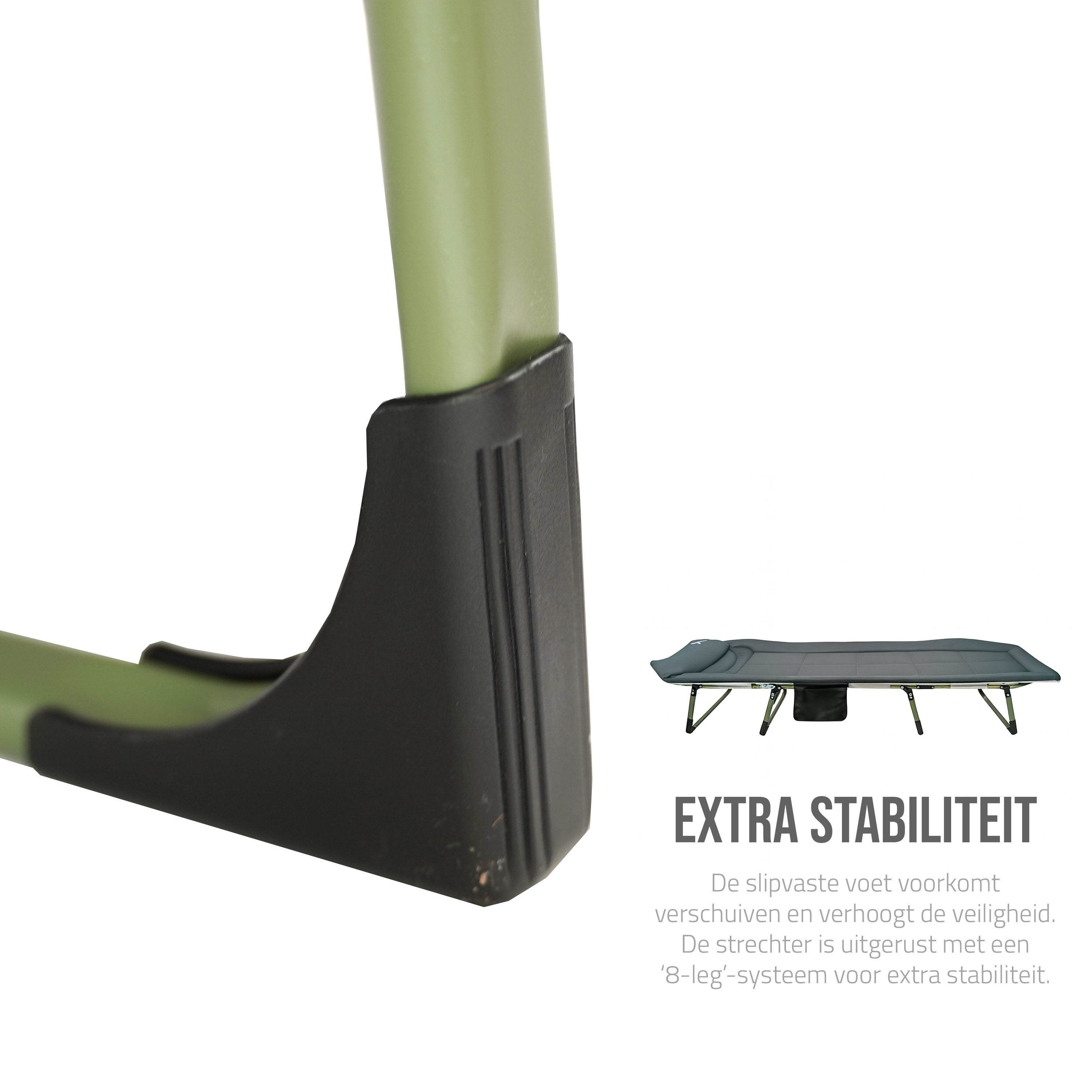 Eurocatch Karperstretcher Bedchair – 8-Poot Verstelbaar Campingbed met 5-Standen Rugleuning, Gevuld Hoofdeinde, Zijvak & Inklapbaar– Groen – 195×65×27 cm