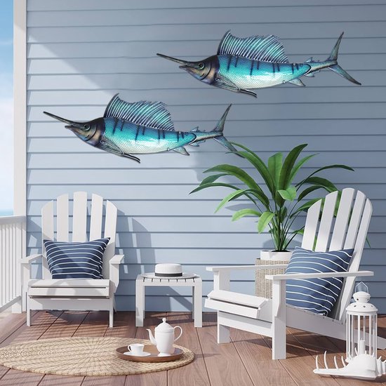 Eurocatch  Sailfish  Wanddecoratie - 110cm - 3-D  Metaal en Glas - kunst -Cadeau Tip