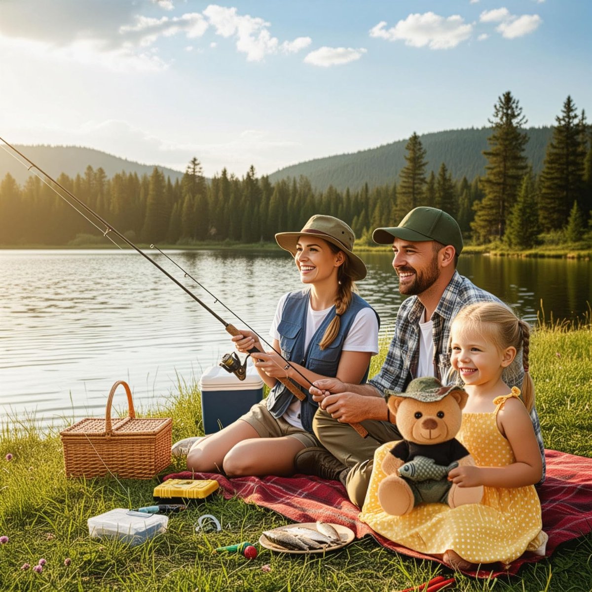 BRUBAKER Teddybeer Visser met Vis en Vissershoed