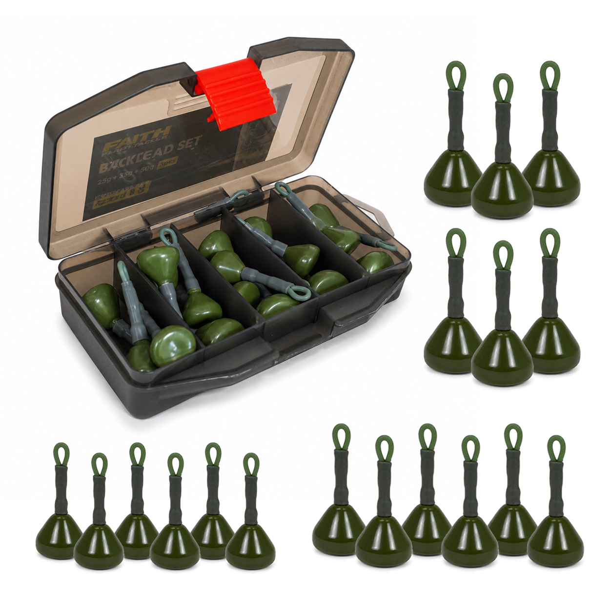 Faith Backlead complete set - 18pcs incl Tacklebox - 25 + 35 + 50g