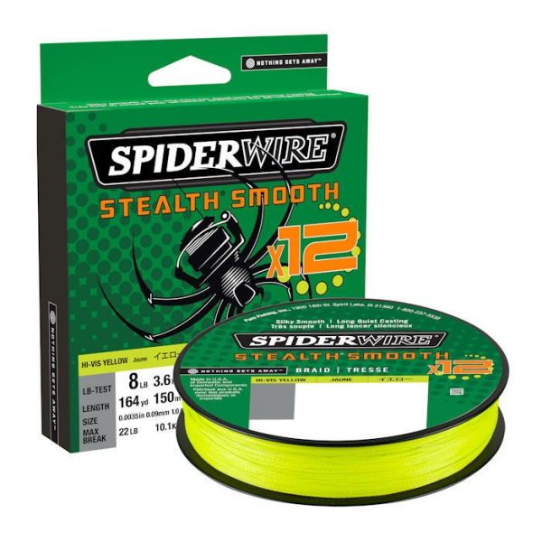 SpiderWire Stealth Smooth 12 Braid Hi-Vis | Yellow | 0.13mm | 12.7kg | 150m | Gevlochten Lijn