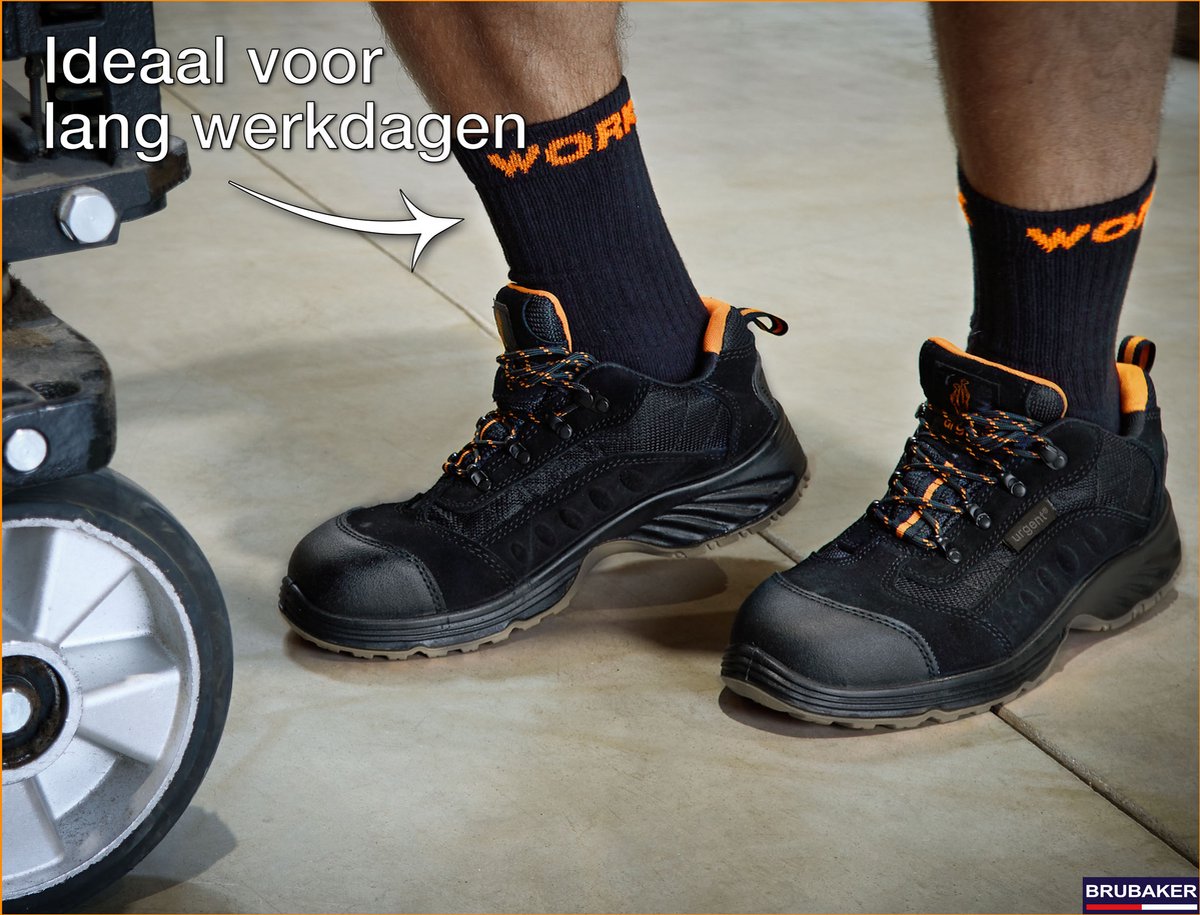 BRUBAKER - Werksokken - 10 Paar - Katoen - Zwart Oranje - Maat 43-46