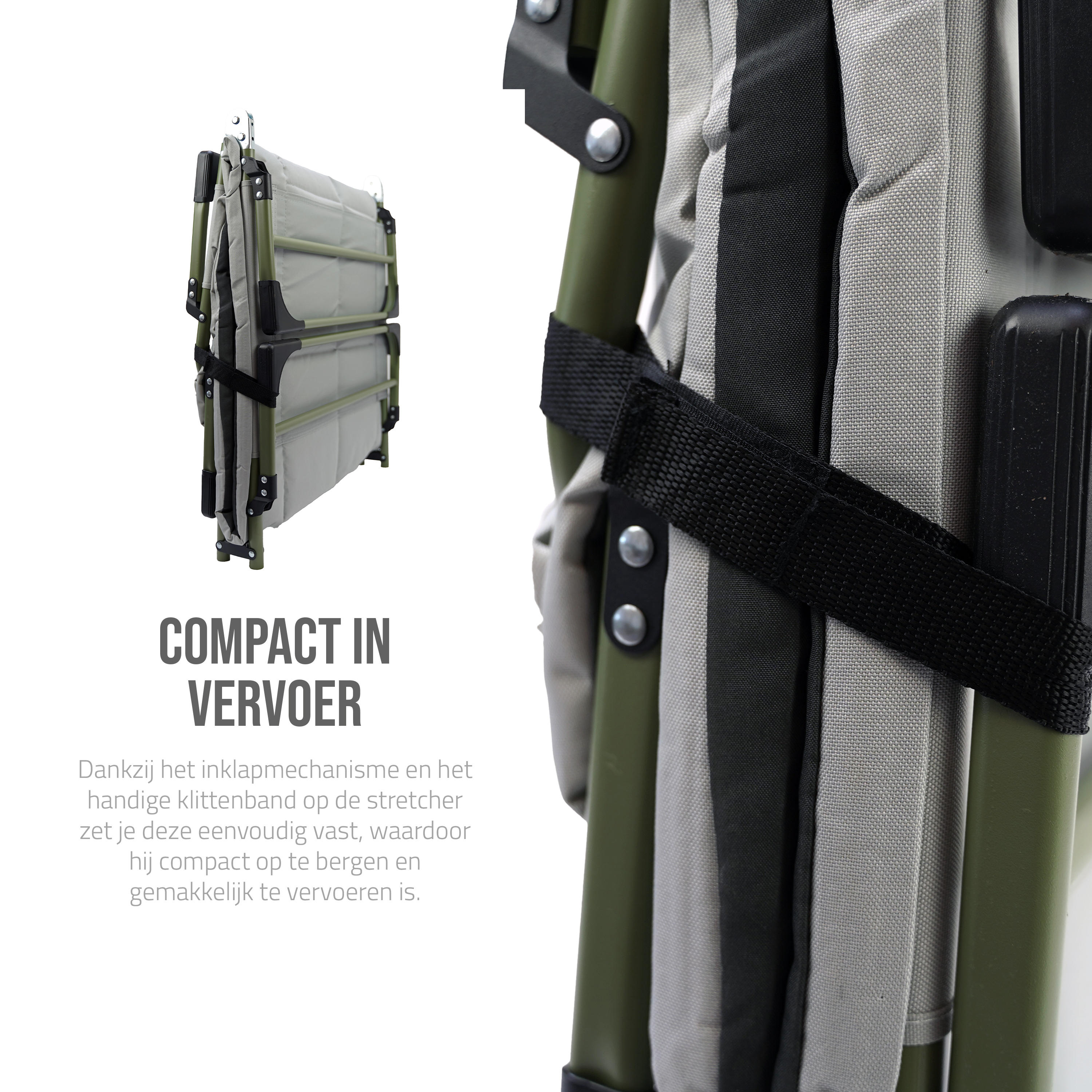 Eurocatch Karperstretcher Bedchair – 8-Poot Verstelbaar Campingbed met 5-Standen Rugleuning, Gevuld Hoofdeinde, Zijvak & Inklapbaar– Groen – 195×65×27 cm